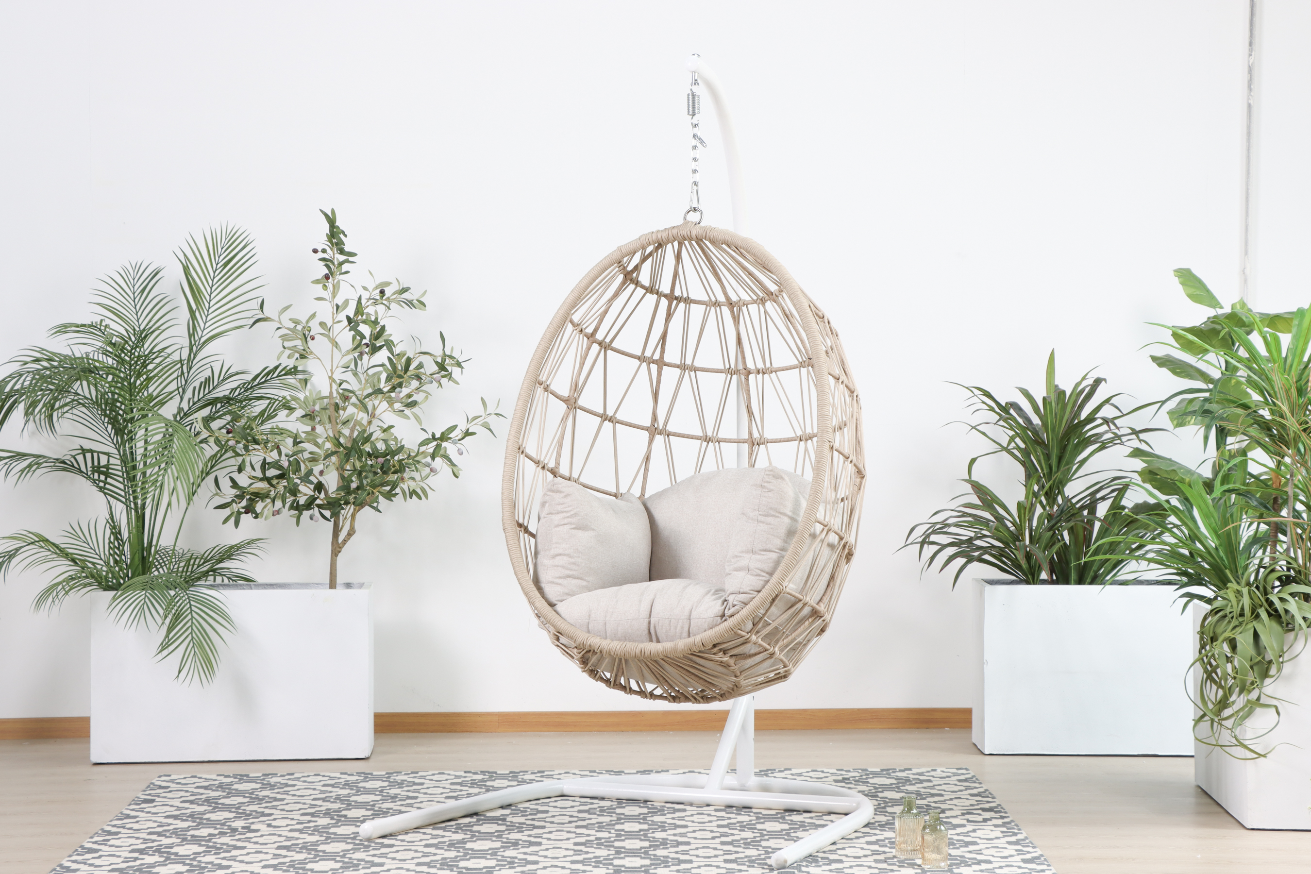 Modern Rattan Hanging Egg Chair With Stand Patio Swing Chair