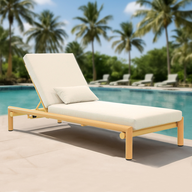 Outdoor Foldable Lounger Wooden Hotel Garden Swimming Pool Beach Sun Lounger