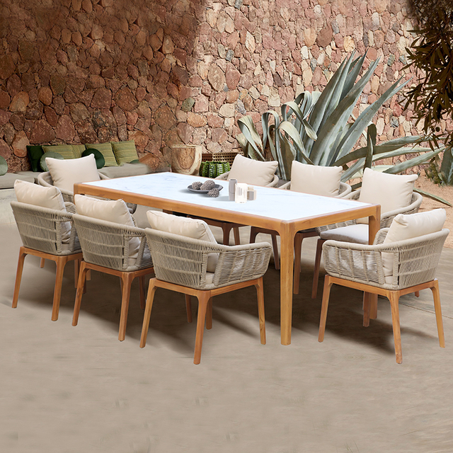 Natual Leisure Wooden Dining Table And Rope Chairs for Patio