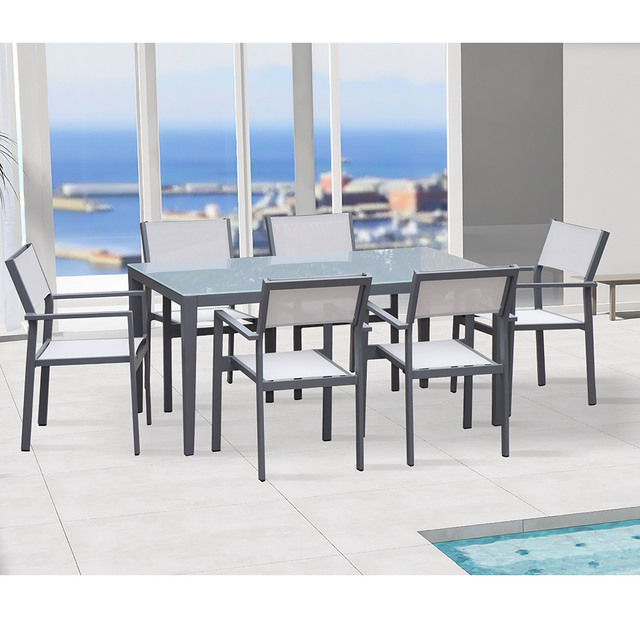 Modern Grey Garden Aluminum Dining Table And Chairs Set