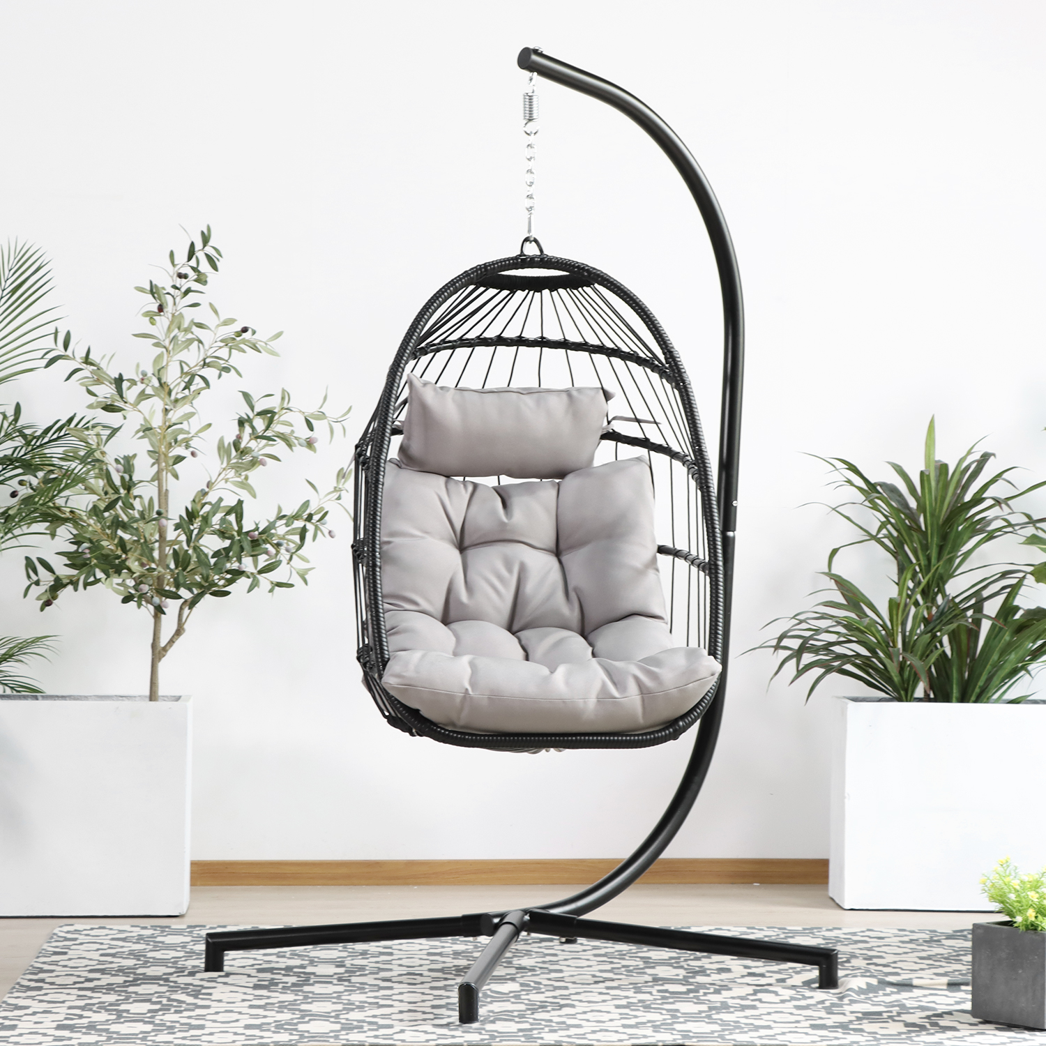 Folding Rope Egg Swing Chair with Cushion