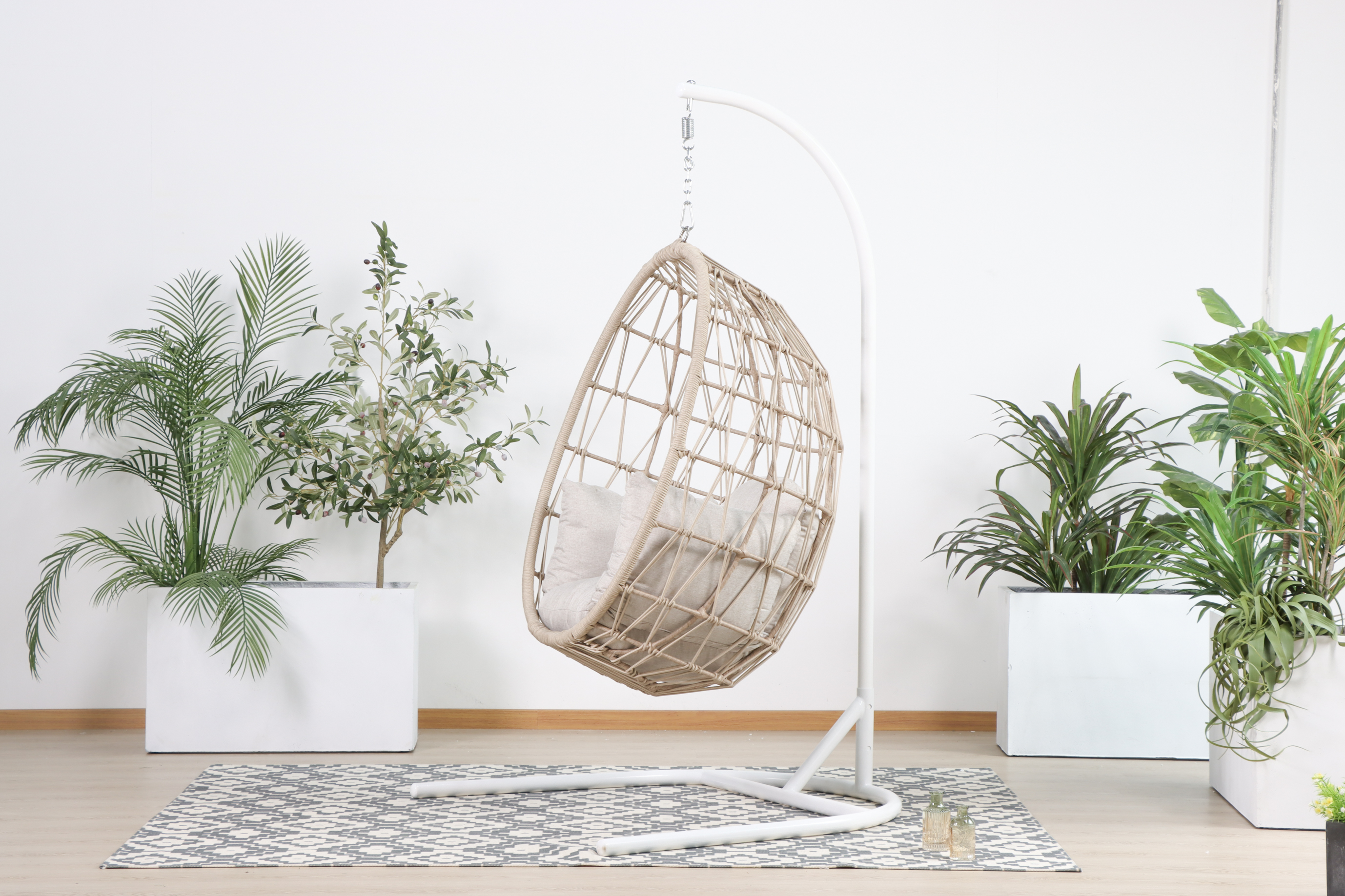 Modern Rattan Hanging Egg Chair With Stand Patio Swing Chair