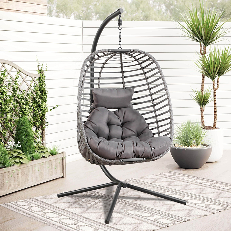 Outdoor Patio Folded Wicker Rattan Lounge Chair with Stand
