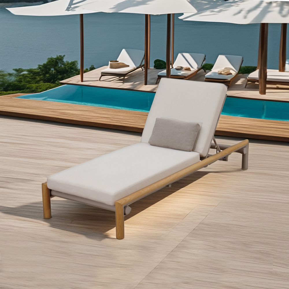 Outdoor Foldable Lounger Wooden Hotel Garden Swimming Pool Beach Sun Lounger