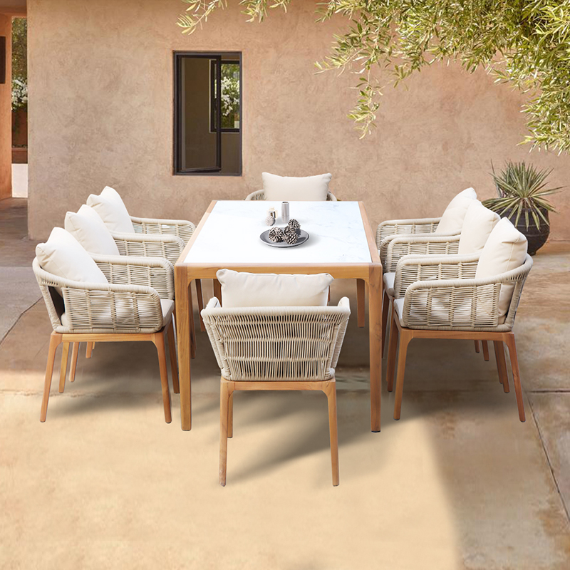 Natual Leisure Wooden Dining Table And Rope Chairs for Patio