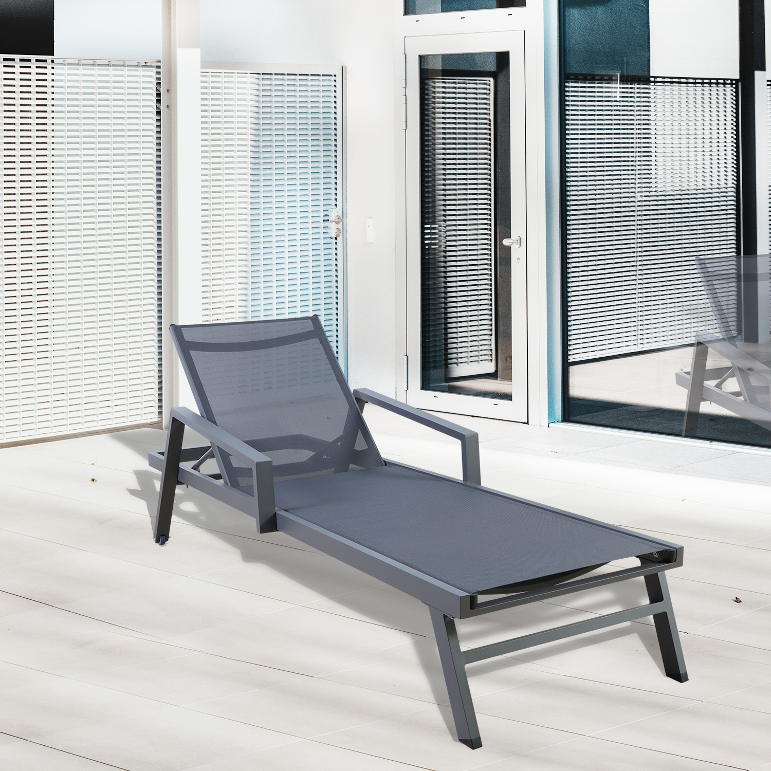 Aluminum Sun Lounger Set with Armrest (2 Sun Lounger+side Table)