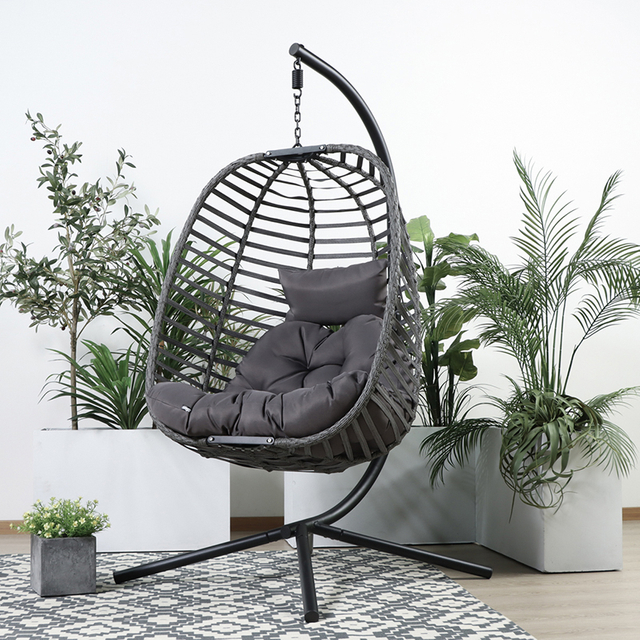 Outdoor Patio Folded Wicker Rattan Lounge Chair with Stand