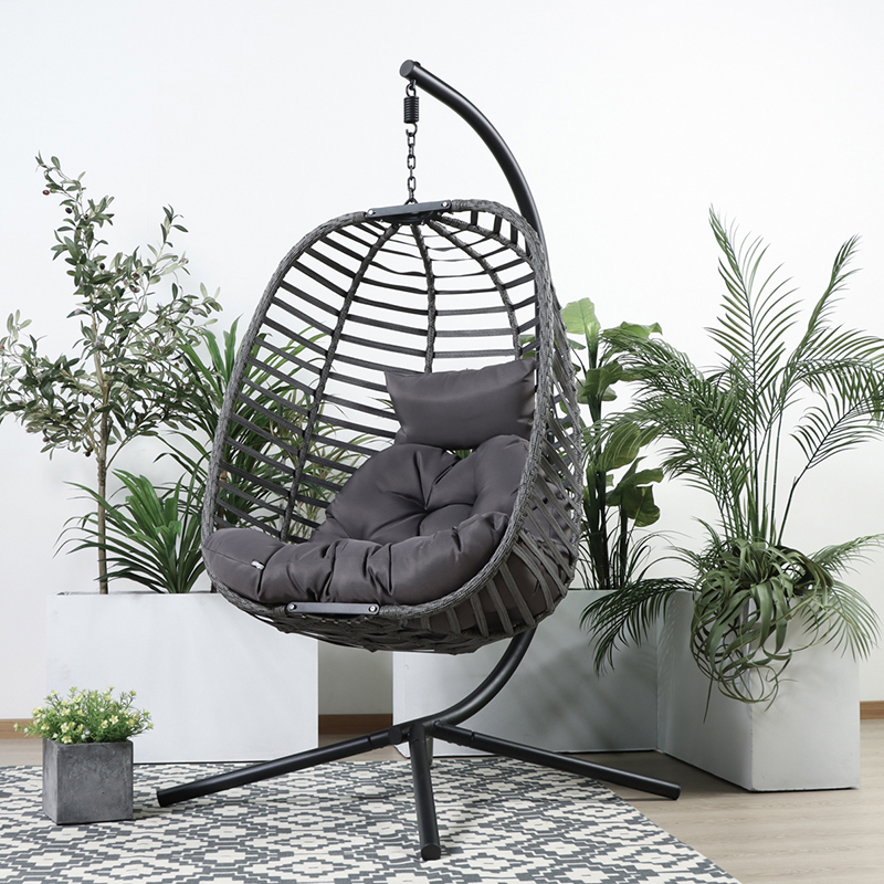 Outdoor Patio Folded Wicker Rattan Lounge Chair with Stand