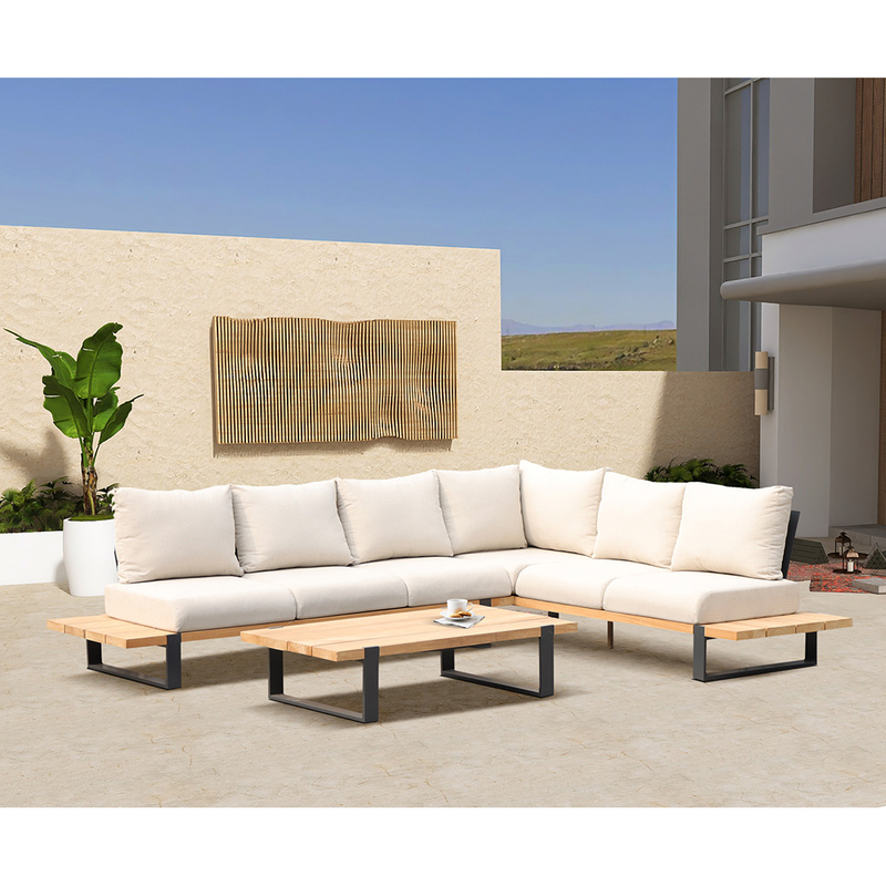 Luxury L-shape Sectional Outdoor Furniture Leisure Patio Wood Garden Sofa