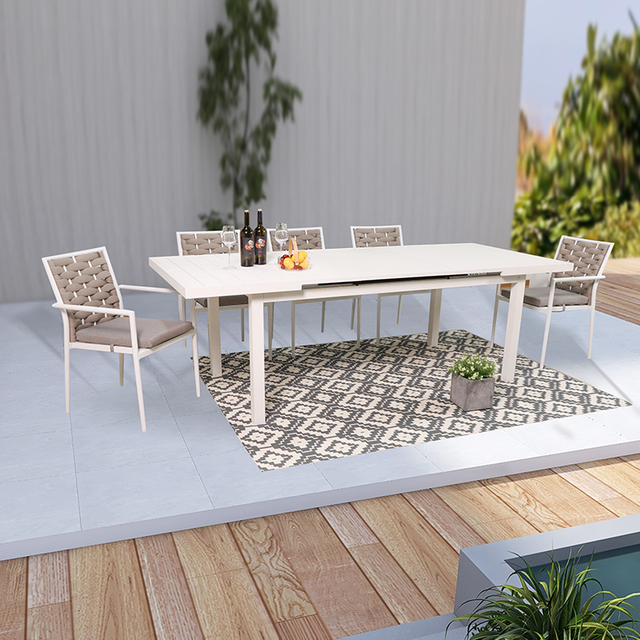 Modern White Extendable Outdoor Dining Set