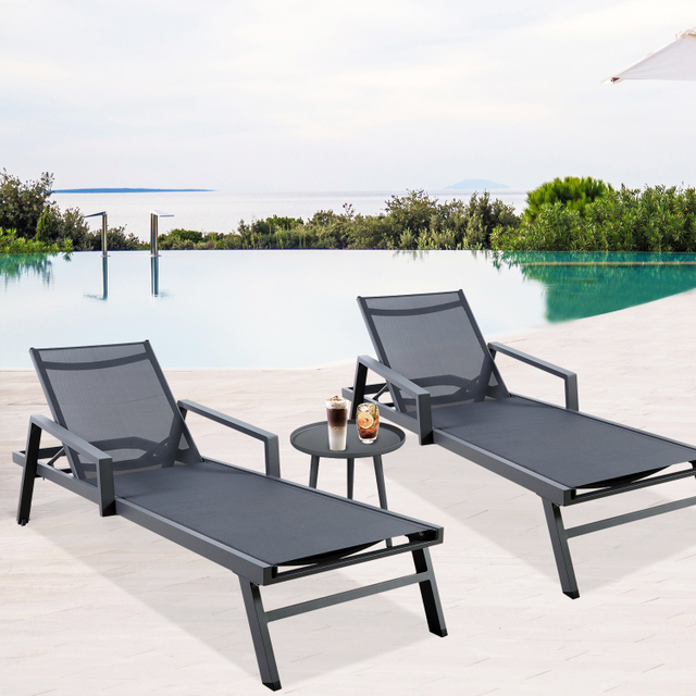 Aluminum Sun Lounger Set with Armrest (2 Sun Lounger+side Table)