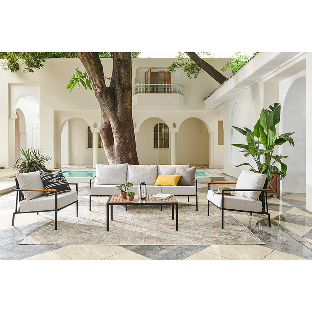 Modern Teak Wood Armrest Outdoor Garden Patio Furniture Sofa