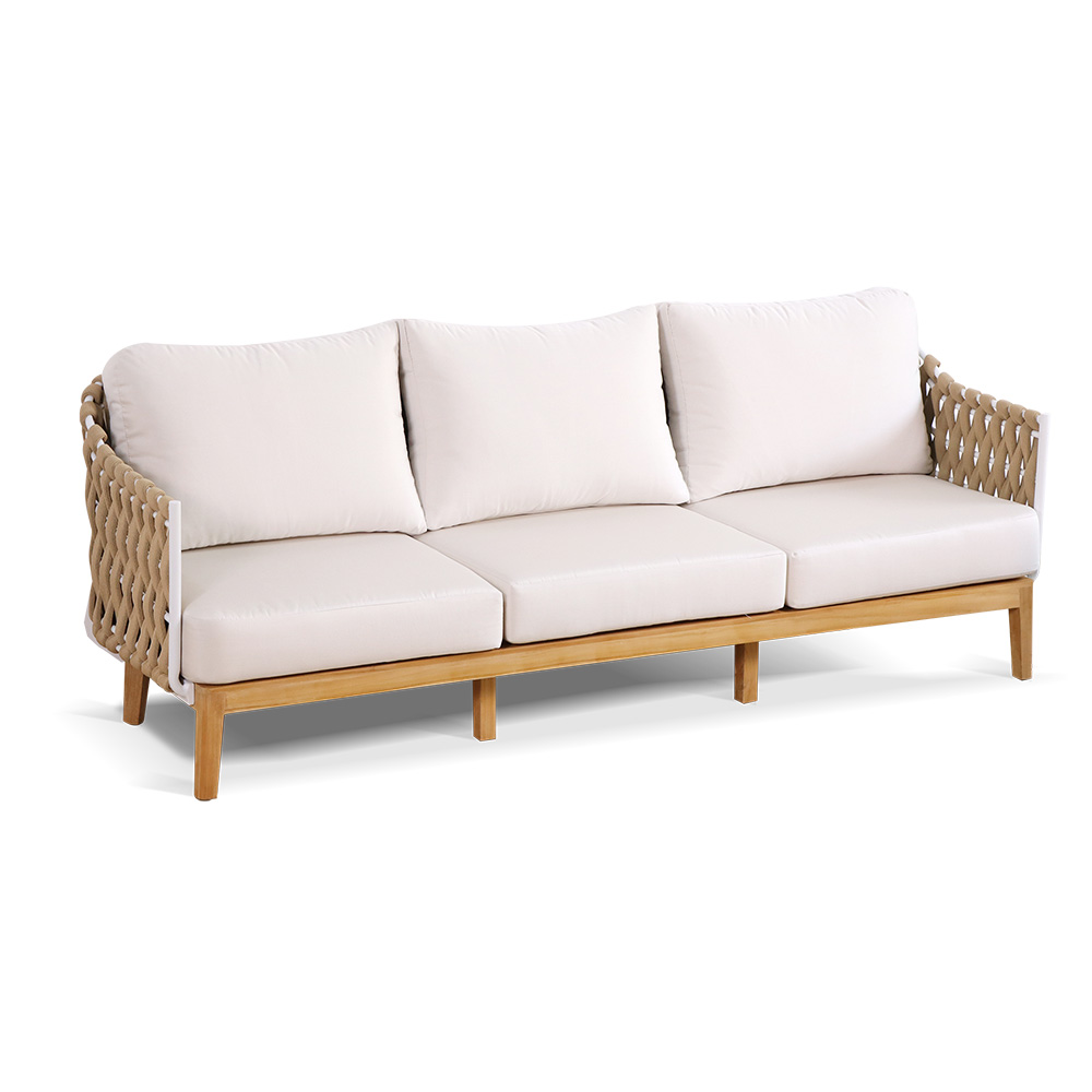 Commercial Outdoor Sofa Set High End Teak Wood Rope Hotel Sofa