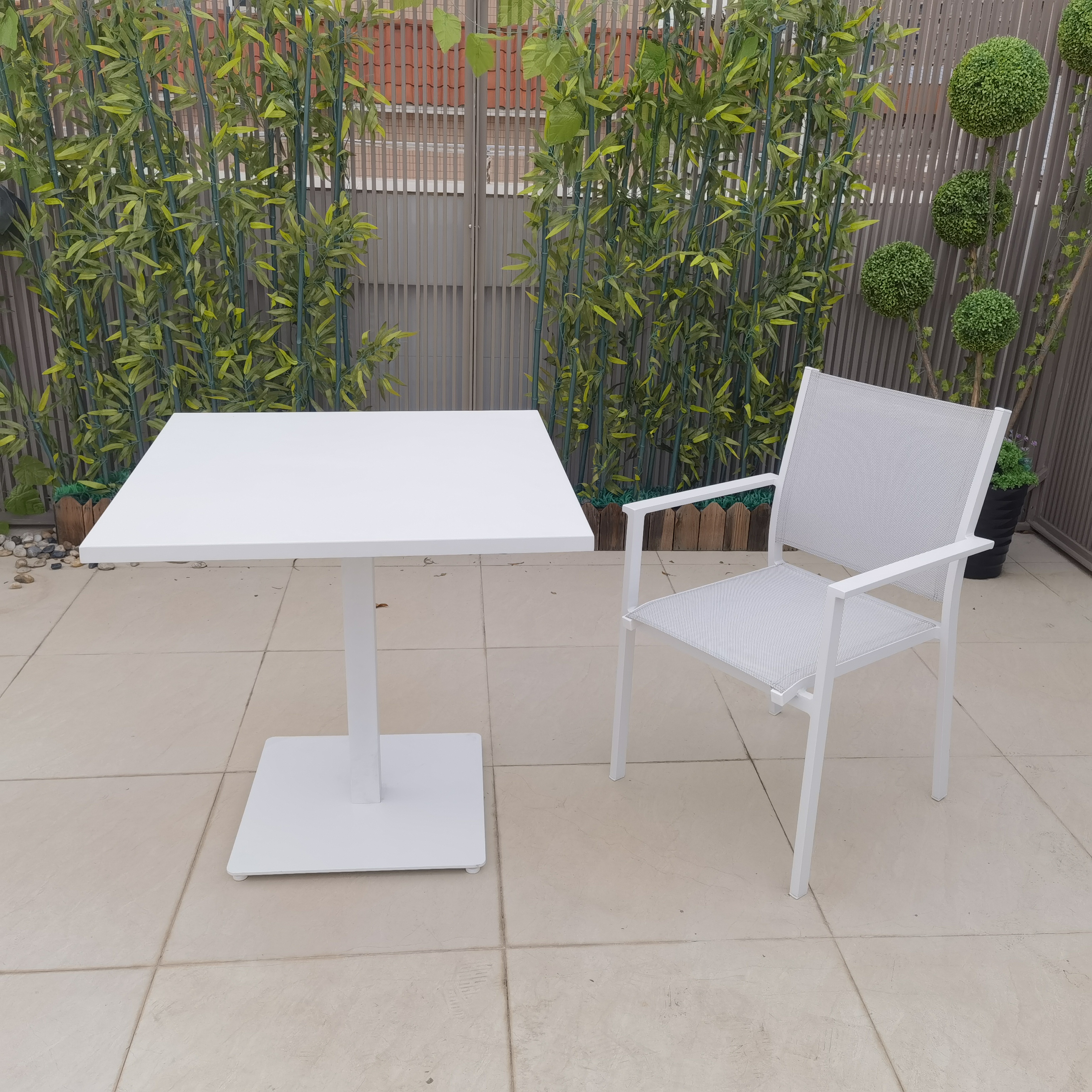 White Leisure Cafe Square Aluminum Outdoor Dining Set