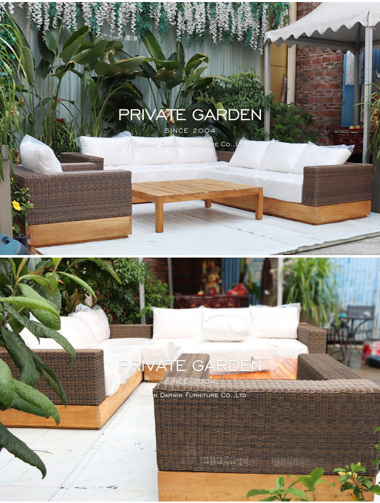 Garden Solid Wood Rattan Outdoor Sofa