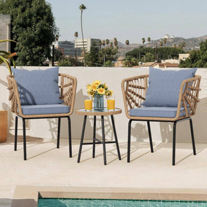 Rural Style Leisure Balcony Patio Rattan Furniture Dining Table And Chairs Set 