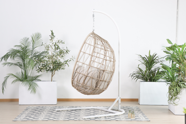 Modern Rattan Hanging Egg Chair With Stand Patio Swing Chair