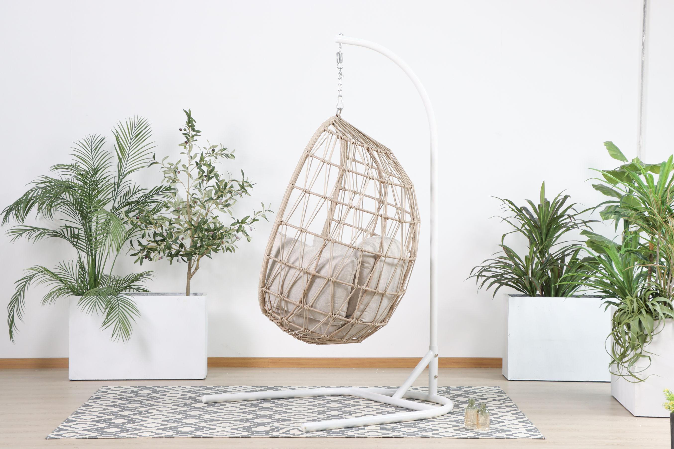 Modern Rattan Hanging Egg Chair With Stand Patio Swing Chair
