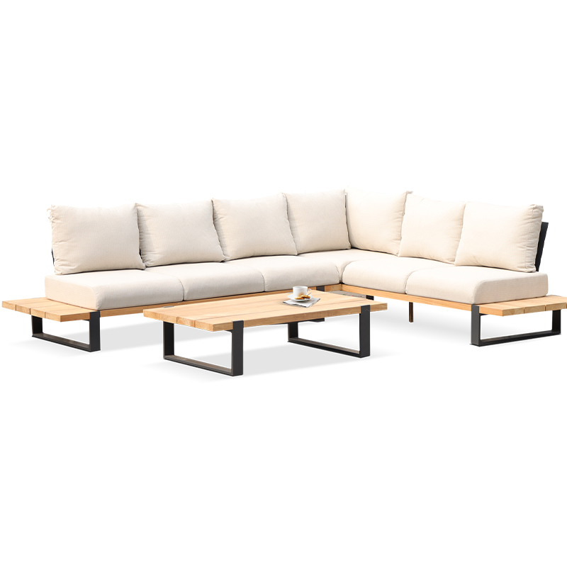 Luxury L-shape Sectional Outdoor Furniture Leisure Patio Wood Garden Sofa