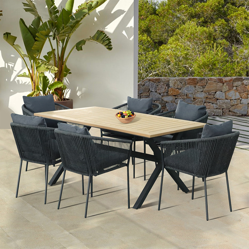 Leisure Patio Aluminum Dining Wooden Table And Chairs