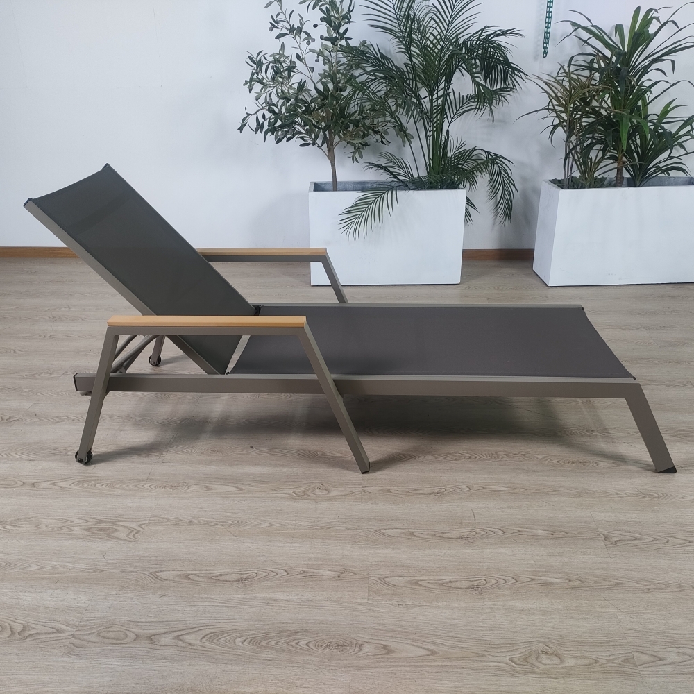 Adjustable Sun Lounger with wooden armrest