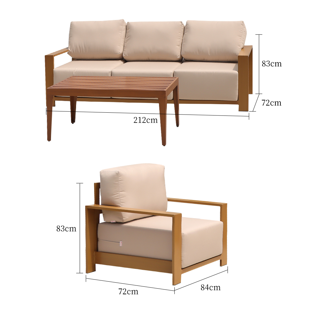 Luxury Modern Outdoor Aluminum Sofa Chair Set with Waterproof Cushion