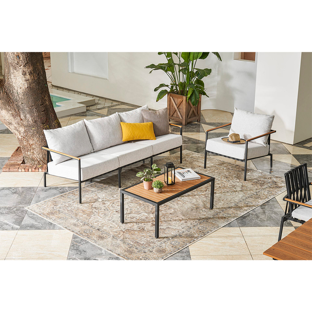 Modern Teak Wood Armrest Outdoor Garden Patio Furniture Sofa