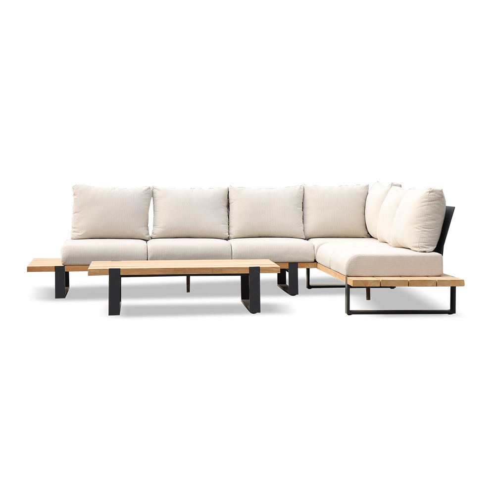 Luxury L-shape Sectional Outdoor Furniture Leisure Patio Wood Garden Sofa