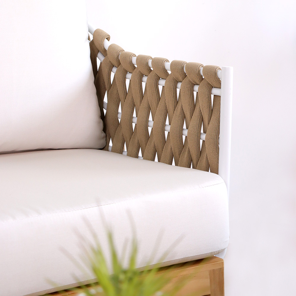 Commercial Outdoor Sofa Set High End Teak Wood Rope Hotel Sofa