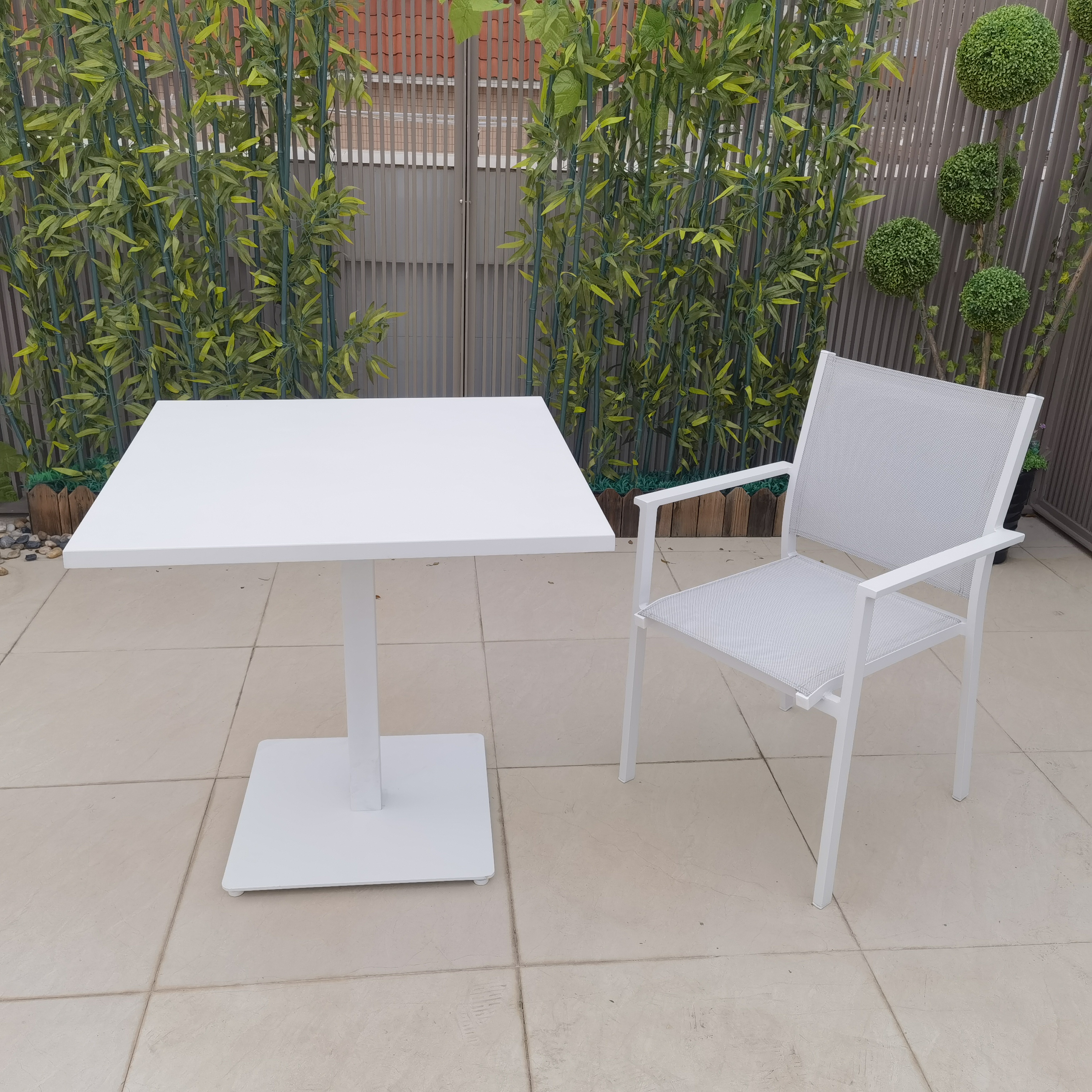 White Leisure Cafe Square Aluminum Outdoor Dining Set