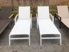 Adjustable Sun Lounger with Wooden Armrest - White