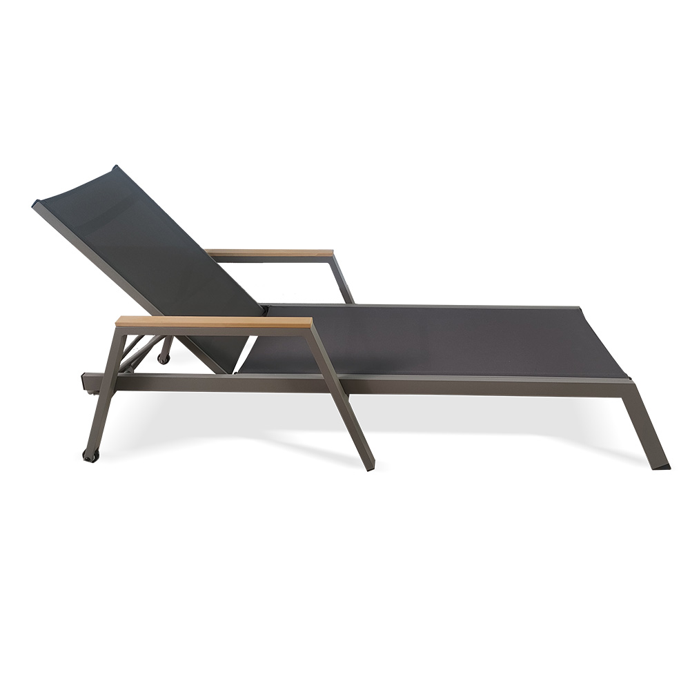 Adjustable Sun Lounger with wooden armrest