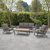 Aluminum Outdoor Sofa Set Natural Teak Wooden Armrest Garden Couch
