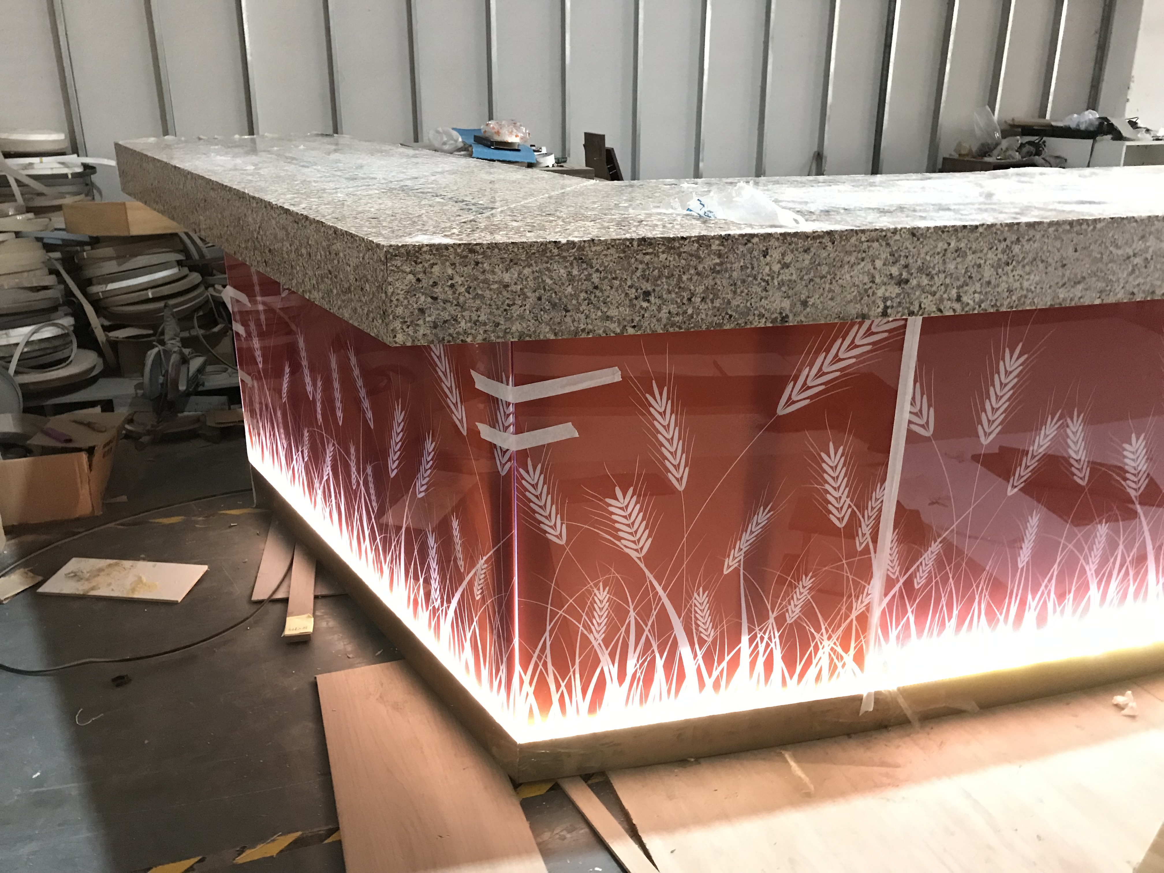 Modern Style Artificial Stone Top Cashier Counter LED Bar Counter for Restaurant Nightclub