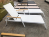 Adjustable Sun Lounger with Wooden Armrest - White