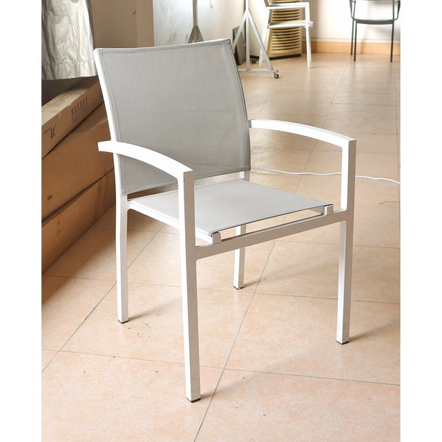 Textilene Chair with Teak Wood Armrest Dining Chair