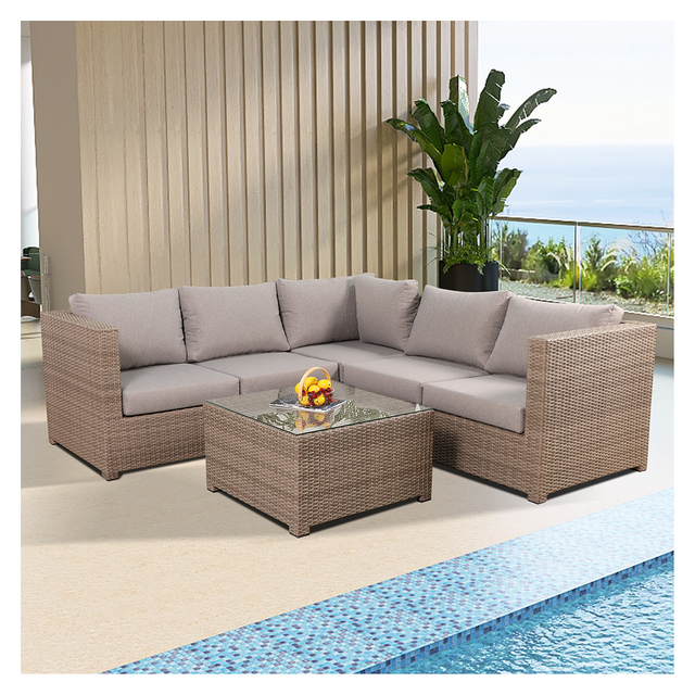 Cheap L Shaped Courtyard Outdoor Rattan Sofa