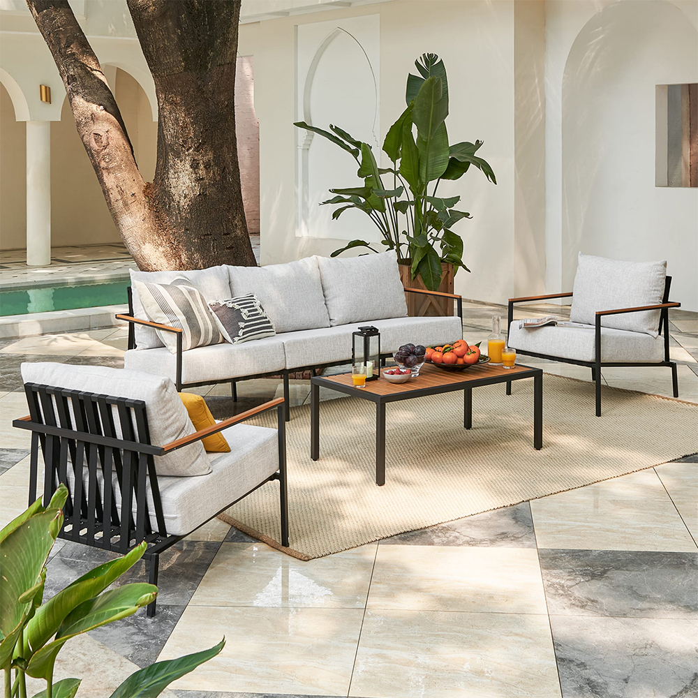 Modern Teak Wood Armrest Outdoor Garden Patio Furniture Sofa