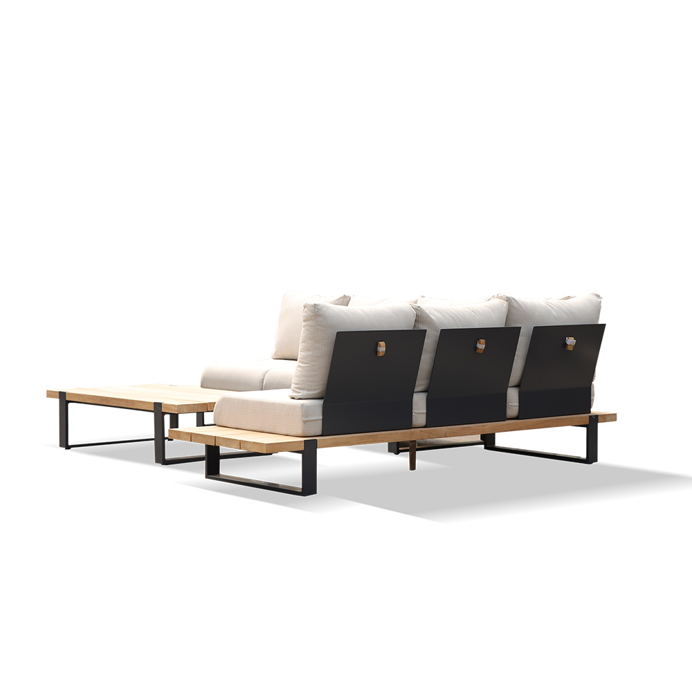 Luxury L-shape Sectional Outdoor Furniture Leisure Patio Wood Garden Sofa