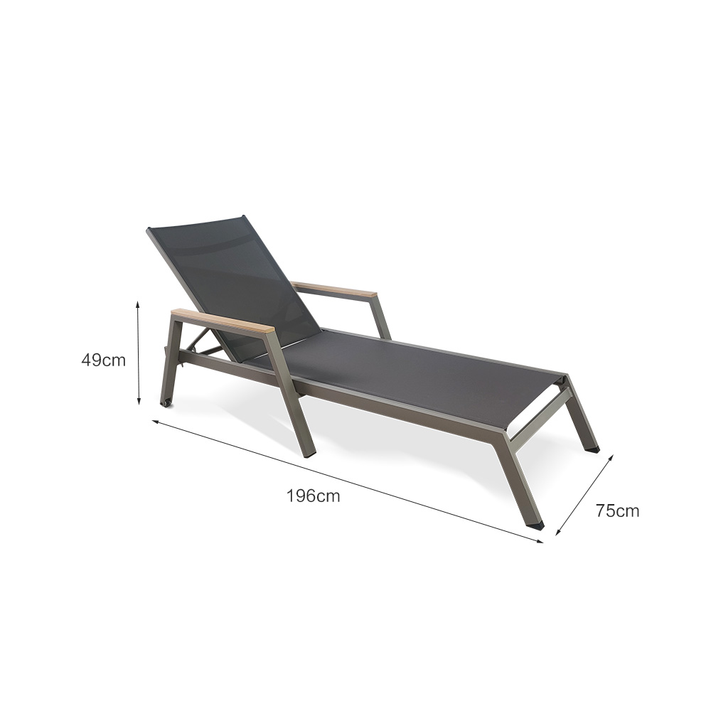 Adjustable Sun Lounger with wooden armrest