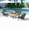 Aluminum Outdoor Sofa Set Natural Teak Wooden Armrest Garden Couch