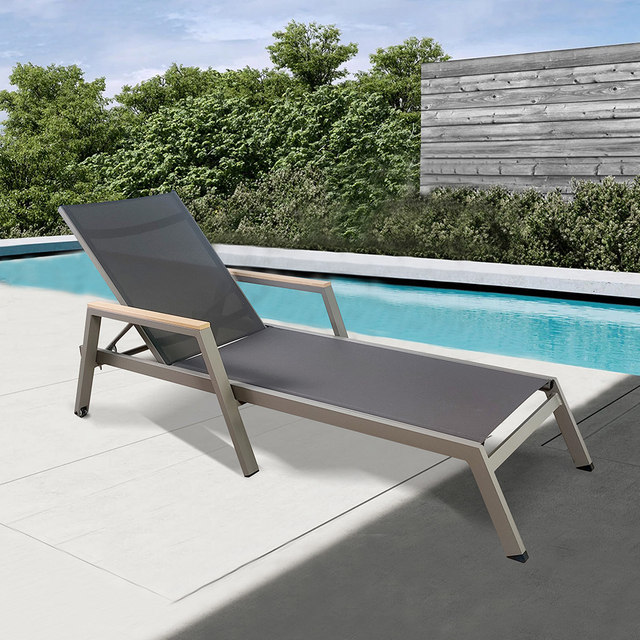 Adjustable Sun Lounger with wooden armrest