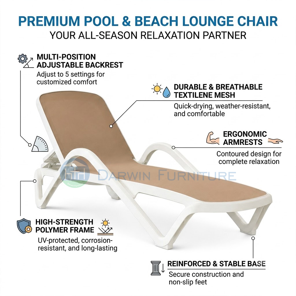 Modern Commercial Outdoor Sun Lounger Adjustable Poolside Lounge Chair