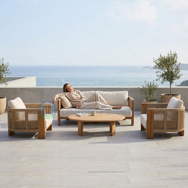 Modern Outdoor Wooden Sofa Set Teak Wood Patio Sofa Furniture