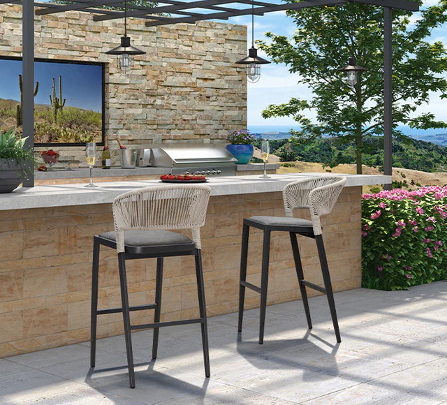 Commercial-Grade Rope Woven Outdoor Aluminum Bar Chair