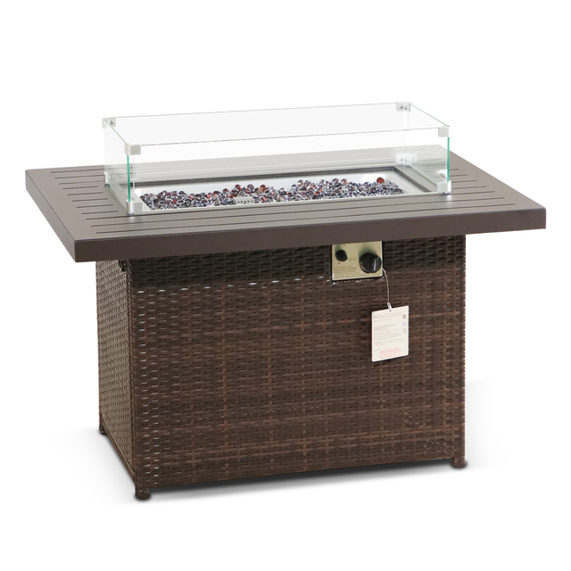 Modern Rattan Gas Fire Pit Table