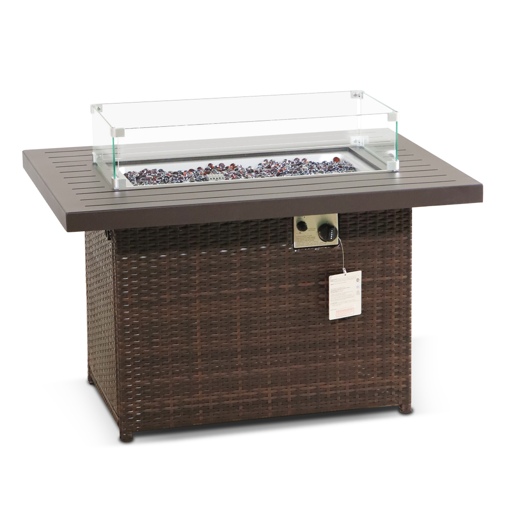 Modern Rattan Gas Fire Pit Table