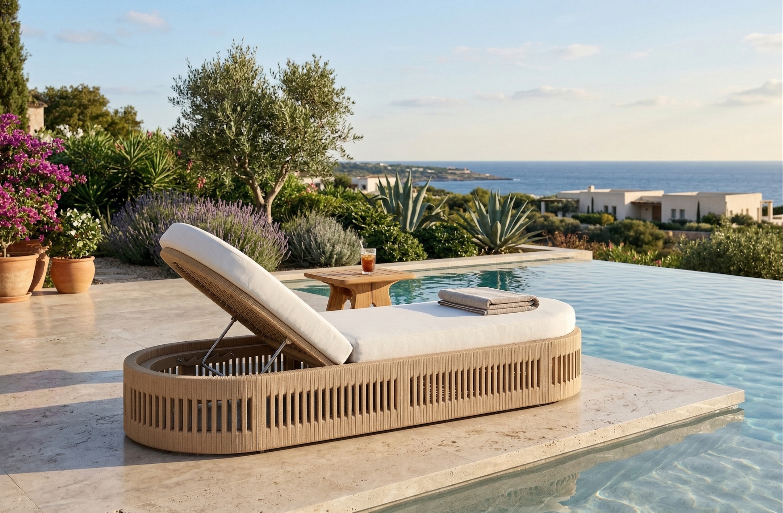 Modern Oval Woven Outdoor Sun Lounger with Adjustable Backrest