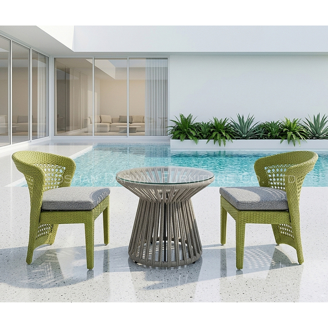 Waterproof Rattan Patio Chair and Table Balcony Set Aluminum Frame Hotel Courtyard Outdoor Garden Furniture