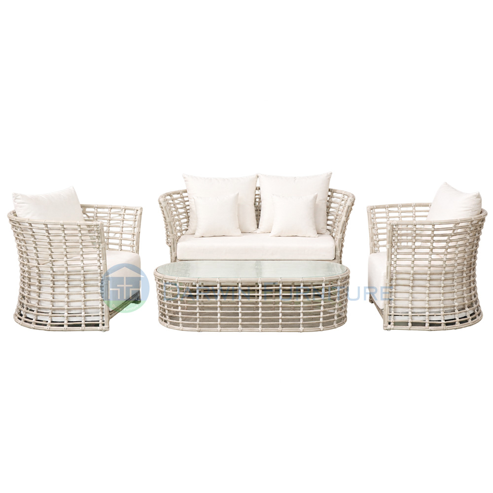 Modern Outdoor PE Rattan Patio Furniture Set with Sintered Stone Tabletop Waterproof Fabric